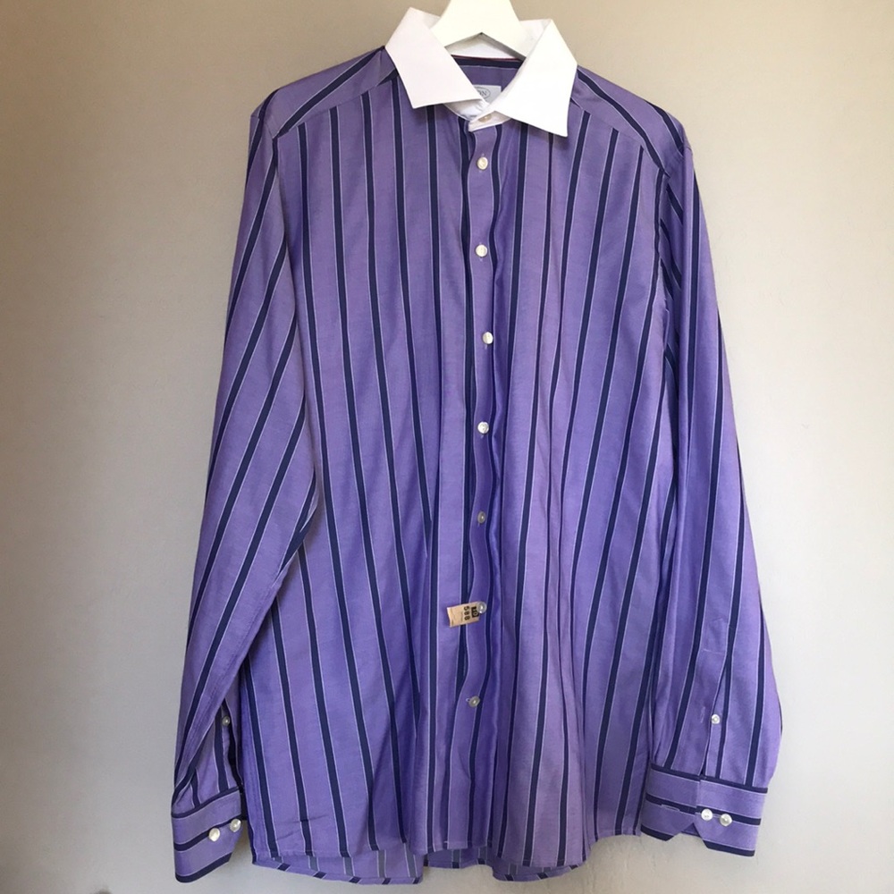 ETON contemporary purple blue stripe shirt 42/16.5